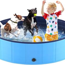 Foldable Dog Pool, Collapsible Hard Plastic Dog Swimming Pool, Portable Bath Tub for Pets Dogs and Cats, Pet Wading Pool for Indoor and Outdoor, 