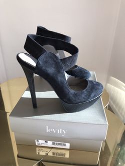 Levity Black Suede & Faux Croc Platform Stiletto Heels - Size 8