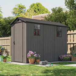 4 ft. W x 8 ft. D Plastic Storage Shed with Floor, Resin Shed with Windows and Lockable Doors