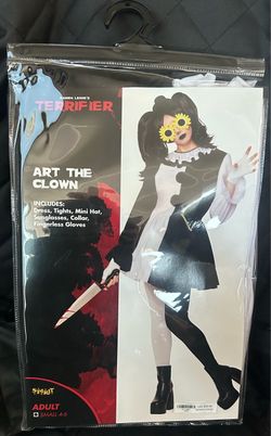 Adult Terrifier Art the Clown Women’s Dress FULL Costume &Sunglasses Officially Licensed Women’s SMALL 4-6 NEW IN PACKAGING, Collar, Dress, Fingerless