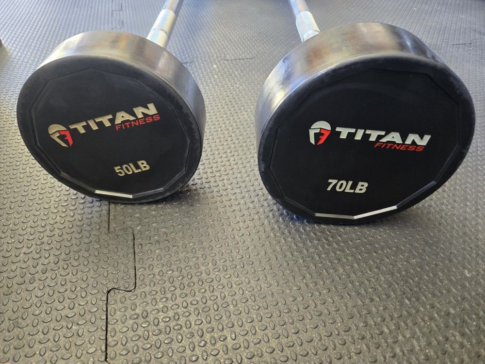 Titan Fitness Rubber Curl Fixed Barbells 50lbs And 70lbs