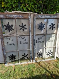 Vintage 6 pane windows winter science and one blank window