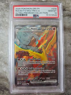 PSA 10 TEAM ROCKET'S MOLTRES EX POKEMON DESTINED RIVALS STAMP 208/182