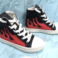 Flame Design, High Top, Lace Up, Fashion Sports Shoes.