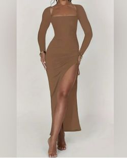 Elegant Brown Long Sleeve Dress Size M