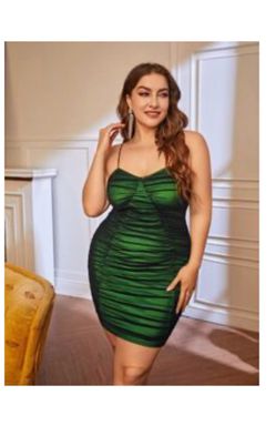 SHEIN plus Ruched bust mesh cami dress
