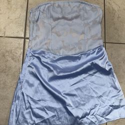 SHEIN Light Blue Strapless Satin Floral Mini Dress – Size M (US 6)