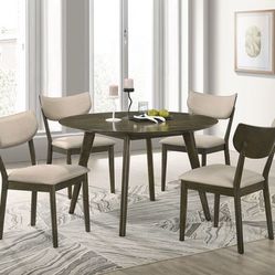 5 piece round dining set dark walnut mid century modern brand new in box firm price $559