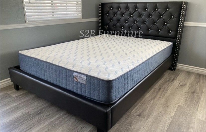 Full Expresso Crystal Button Bed With Ortho Mattress Included!!