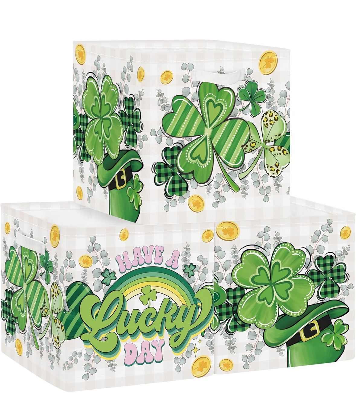 Saint Patrick's Day Clover Kid Storage Basket Set Foldable Closet Clothes