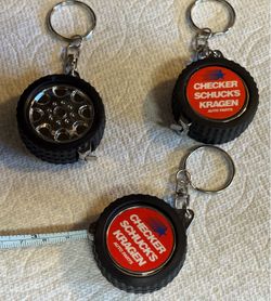 3 Vintage Kragen Checker Schucks Auto Parts Tape Keychain