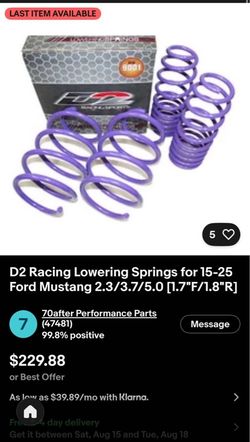D2 lowering springs (2015 to 2025 mustang)