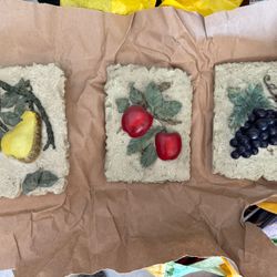 Set Of 3 Fruit Themed Wall Plaques