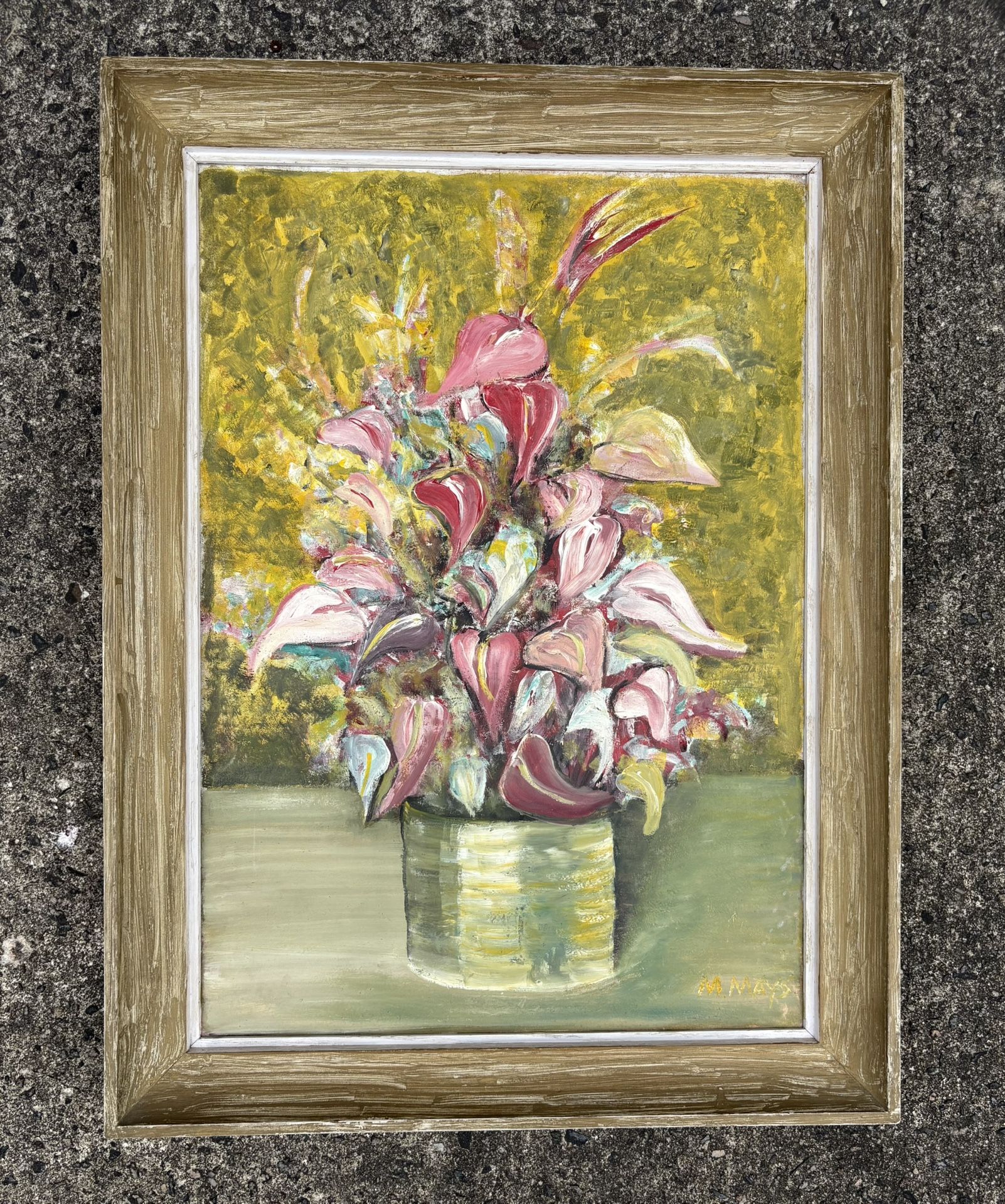 Nice Vintage Still Life Original Oil Painting Signed & Framed On Board 21x28” 