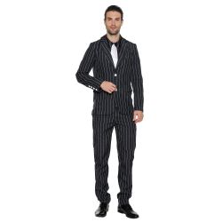 EraSpooky Men's 1920s Gangster Costume Wide Pin Stripe Suit Include Jacket Pants Shirt Front With Attached Necktie