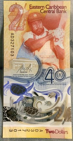 2023 40th Anniversary $2 Eastern Caribbean Central Bank Note 