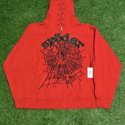 Red Sp5der Zip Up Hoodie W Brackets