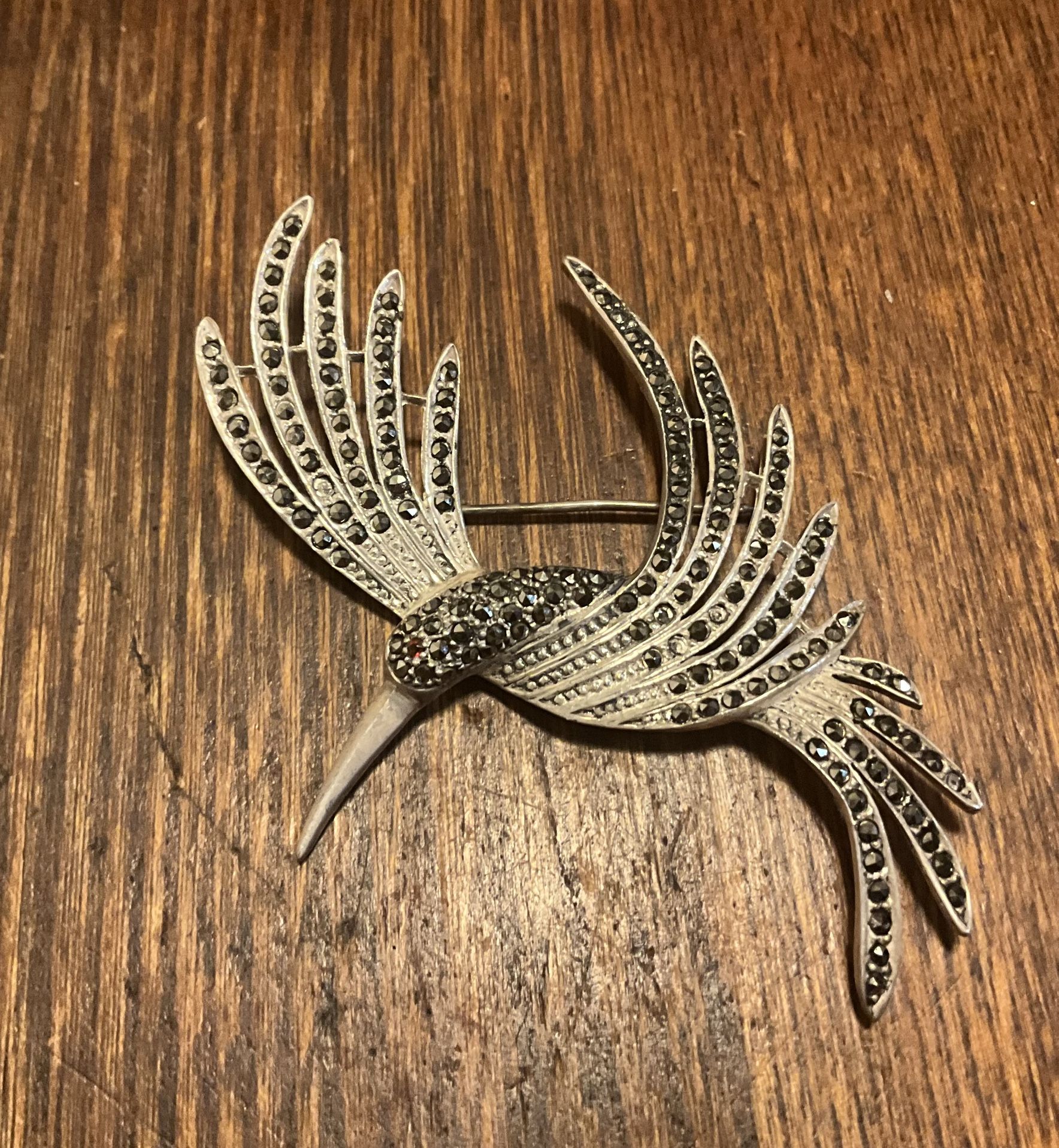 Hummingbird, Judith Jack , Sterling Silver, Marcasite, Ruby Eye Brooch