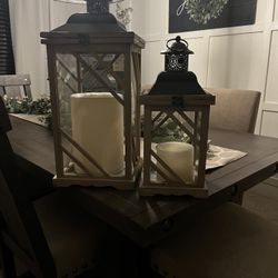 Wood And Glass Candle Lanterns With Electric Candles