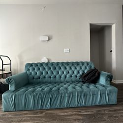 Teal Tuxedo Tuft Couch