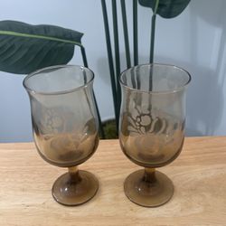 Vintage Pfaltzgraff Folk Bird Brown Water Goblets, Brown Glassware Set, Smokey Brown Pfaltzgraff Glass Cups