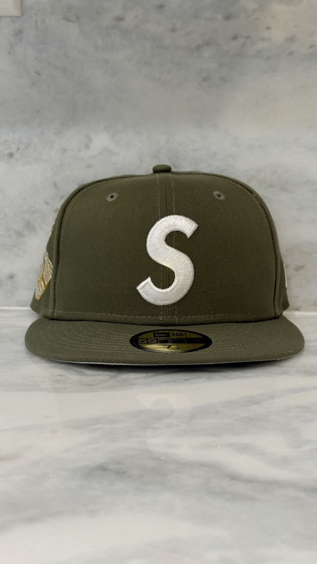 SUPREME Jesus Piece S Logo New Era 59Fifty Olive Hat 7 1/4