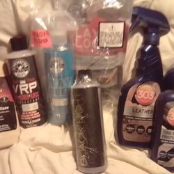 Bundle of Car Care Products. All are New / Unused.
 Includes:    2- 303 TireBalm 16oz. Meguiar's Mirror Glaze Wax 16oz. 2- Chemical Guys Clay Luber Ki