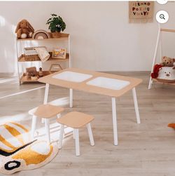 Brand new WoodandHearts 3-piece Sorter Table and Stool set for Toddlers, White and Natural wood  Located Hesperia ca 