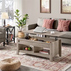 Alden Design 47.5" Lift Top Coffee Table with 2 Storage Compartments, Rustic Gray