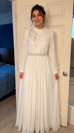 White Modest Maxi Dress with Embellishments