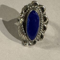 Vintage Mexican sterling silver ring -marquise-cut lapis lazuli stone size 6