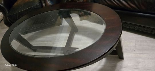 Dark brown glass coffee table;.