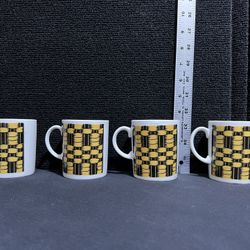 4 Vintage Art Deco Yellow Basket Weave Japan Cups 