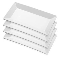 14” White Porcelain Serving Platters, Elegant Large Rectangular Plates Trays for Dinner Parties, Appetizers, Sushi, Desserts & More, Microwave & Dishw