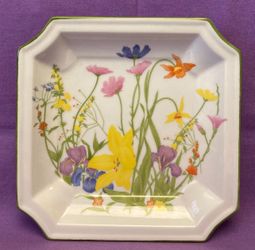 Vintage Seymour Mann Day Lily square plate dish Eda Mirsky flowers 1970s