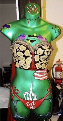 Custom Tattoo Painted And Embellished Female Half Mannequin 