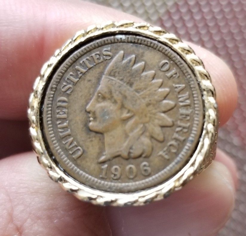 Indian Head Penny Cent Coin 1906 Gold Tone Ring