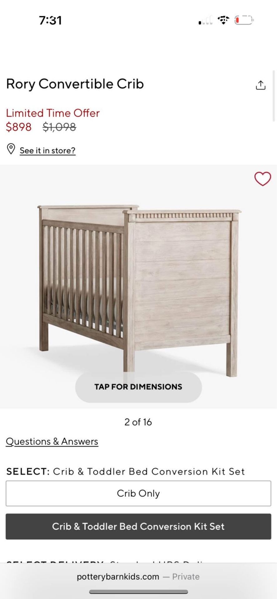 Pottery Barn Rory Crib