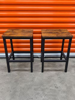Rustic Industrial Counter Height Bar Stools Wood Metal 26in Brown Black