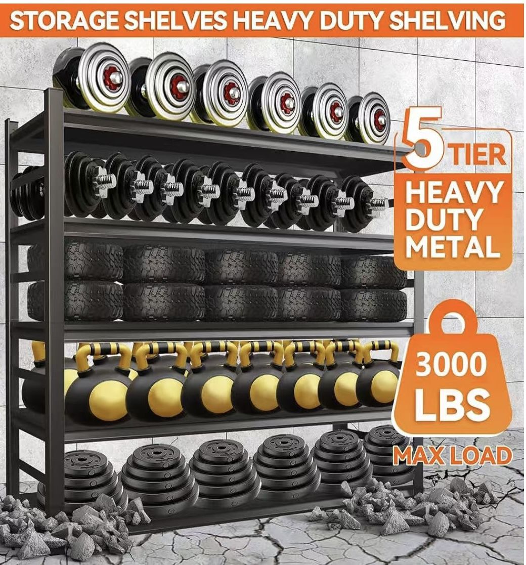 😀 5-Tier 23.6"DX48"WX72" H Metal Garage Shelving Unit Black 72" H 3500LBS Heavy Duty Garage Storage Shelves Adjustable Garage Warehouse Basement Indu