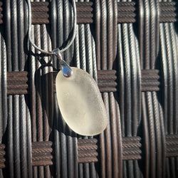 Light Peachy White Sea Glass Sterling Silver Necklace 