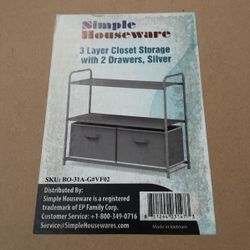 Simple Houseware 3 Layer Closet Storage with 2 Drawers, Silver 