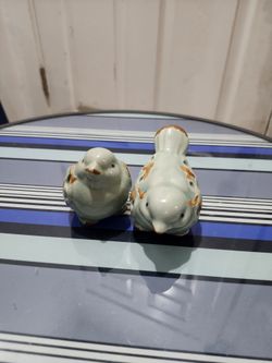 Vintage Pair Ceramic Bird Whistles Blue Crackle Glaze Decorative Figurines