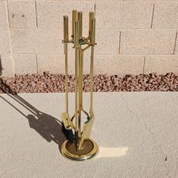 Brass 4 Piece Fireplace Tool Kit With Stand