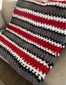 Handmade Red, Black and White Chunky Knit Blanket