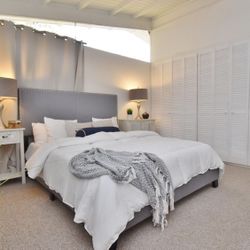 New Fabric Bed Frame With Nailhead Trim - All Sizes Available 