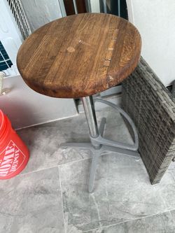 BAR STOOLS OAK SEATS WITH STEEL POSTS AND FOOT RESTS