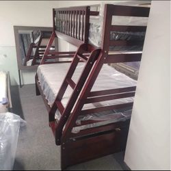 Twin over Full Bunk Bed with Ladder And Mattress