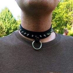 Leather Choker Necklace With Spikes