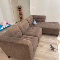 Modern Brown L-Shaped Sectional Sofa – Great Condition